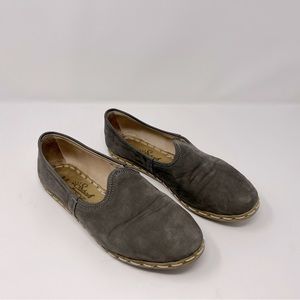 Grey leather slip on flats